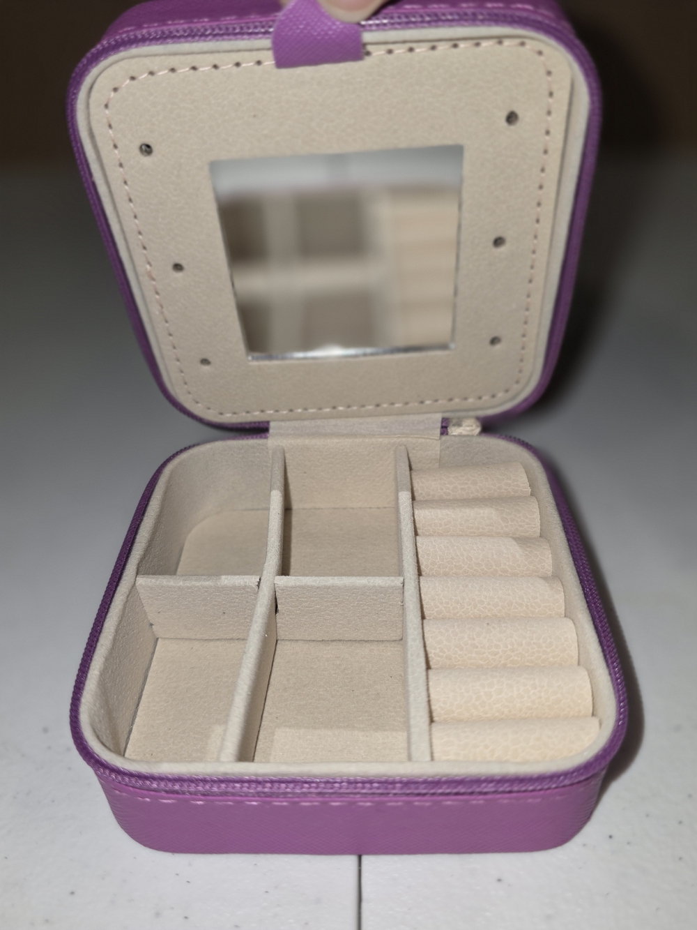 Purple Jewelry Travel Case with Mirror - Compact Organizer